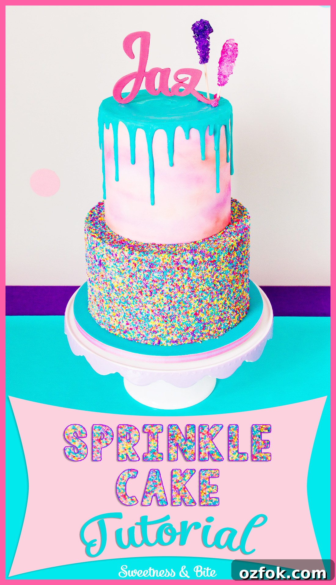Sprinkle Cake Tutorial - A step by step guide to applying sprinkles to a fondant covered cake ~ Sweetness and Bite