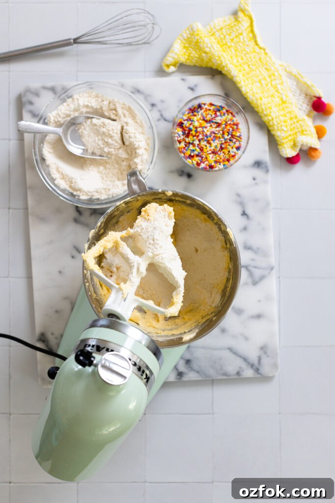 Lemon Rainbow Sprinkle Cookies Recipe — Bright Citrus Sugar Cookies 14 mixing Lemon Rainbow Sprinkle Cookie dough