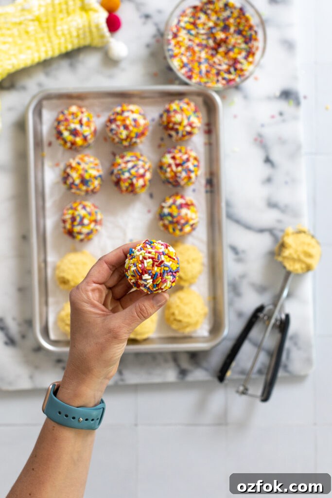 Lemon Rainbow Sprinkle Cookies Recipe — Bright Citrus Sugar Cookies 18 Lemon Rainbow Sprinkle Cookie dough ball