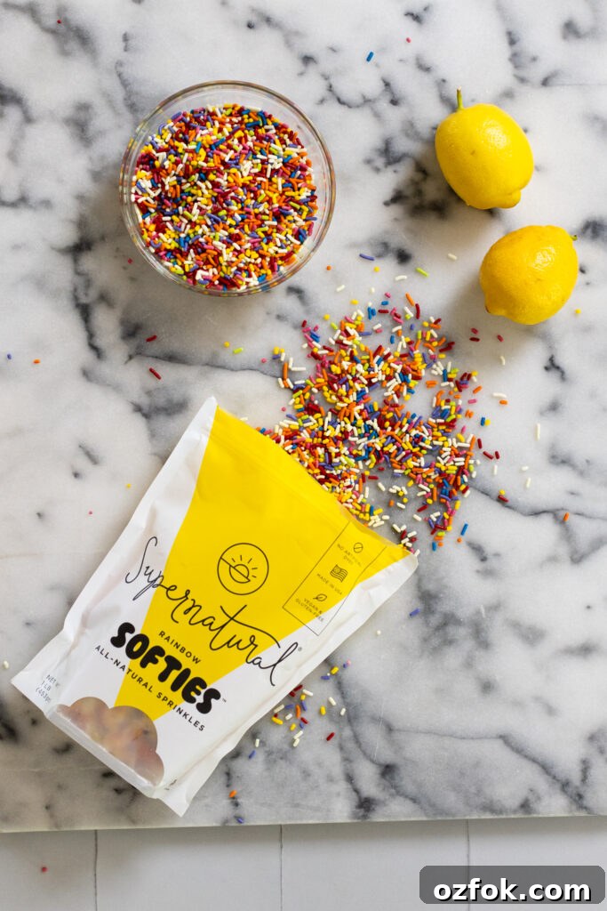 Lemon Rainbow Sprinkle Cookies Recipe — Bright Citrus Sugar Cookies 8 Lemons and Supernatural Softies Sprinkles