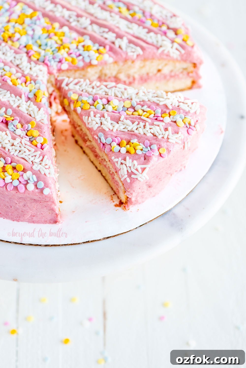 Vanilla Bean Cake with Strawberry Swiss Meringue Buttercream | All images © Beyond the Butter, LLC.
