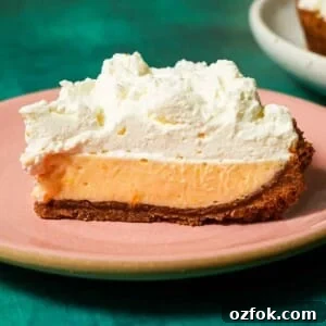 Meyer Lemon Pie with Honey Graham Cracker Crust Recipe 8 A pink plate with a Meyer lemon pie slice topped with whipped cream.