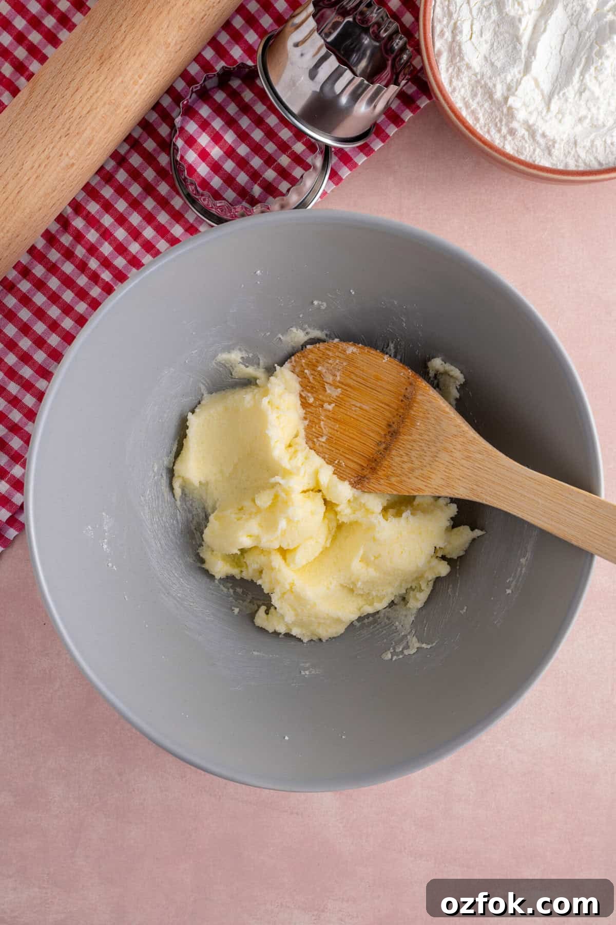 Buttery Gluten-Free Shortbread Cookies Recipe 5 The butter and sugar in a bowl, creamed together.