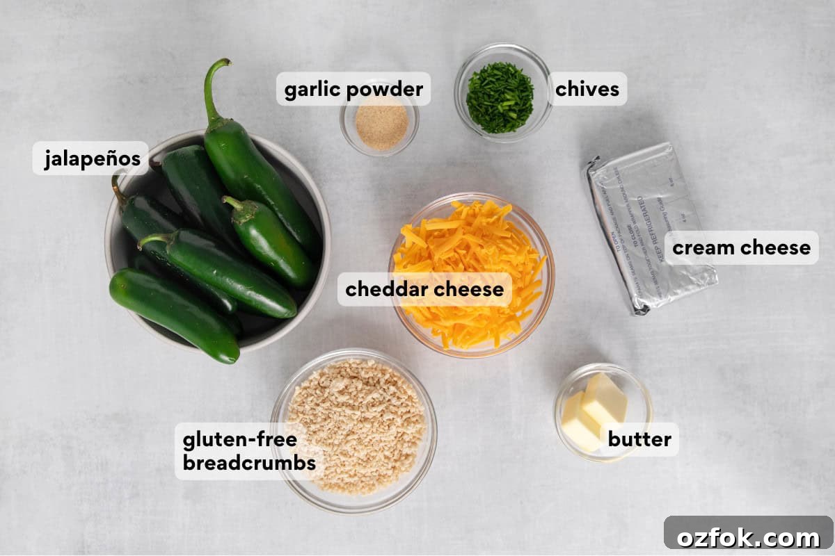 Gluten-Free Jalapeño Poppers Recipe: Crispy Stuffed Peppers 4 Ingredients for gluten-free jalapeno poppers on a countertop