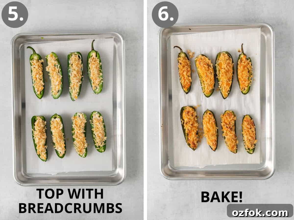 Gluten-Free Jalapeño Poppers Recipe: Crispy Stuffed Peppers 7 Baked gluten-free jalapeno poppers on a baking sheet