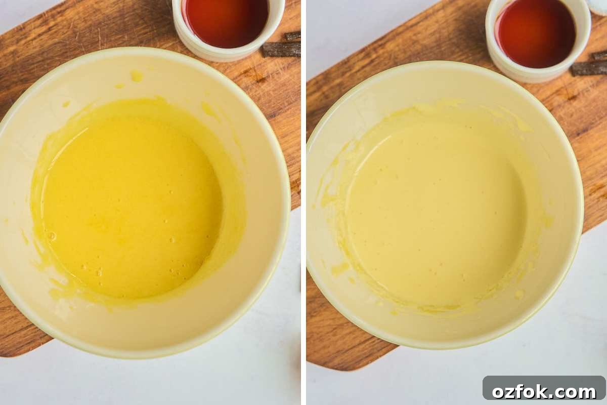 Classic Homemade Vanilla Ice Cream Recipe 5 eggs and sugar mixed in bowl and turning light yellow.