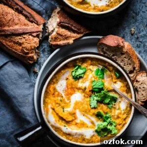 Indian-spiced red lentil sweet potato soup with bread