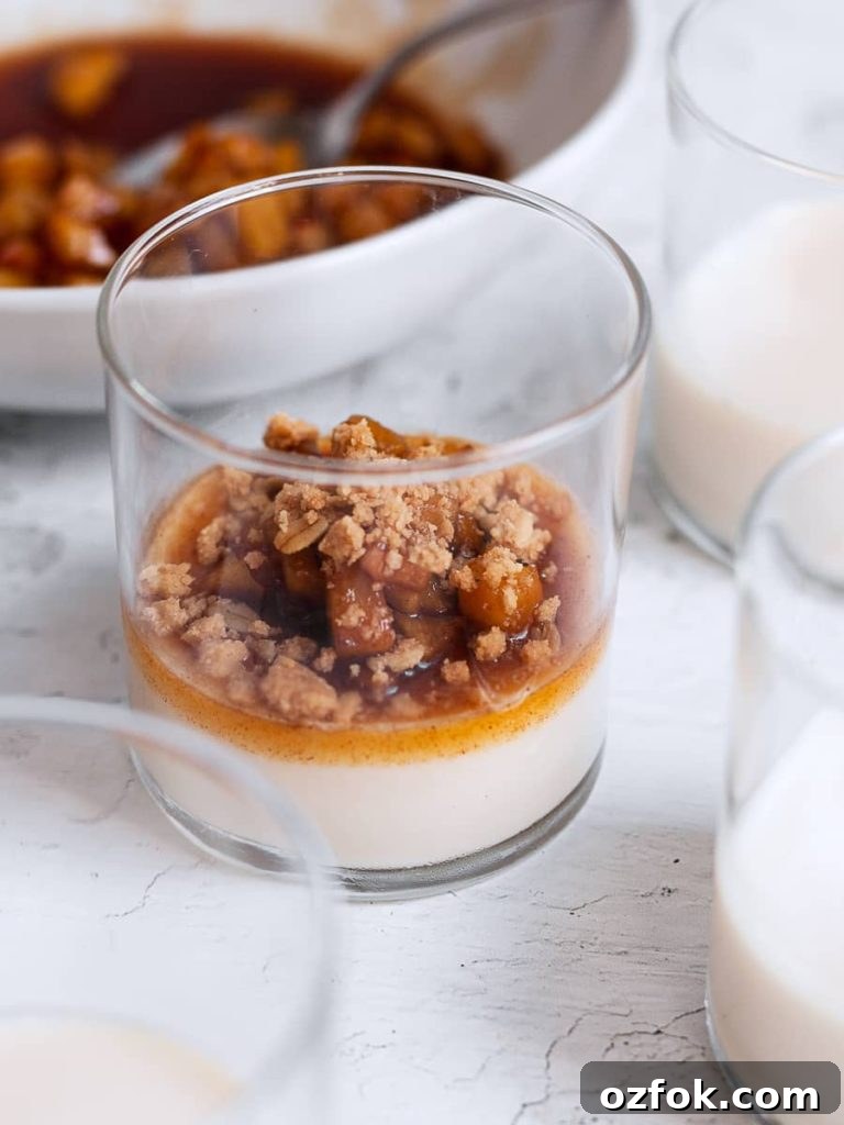 Gluten-Free Cinnamon Apple Crumble Panna Cotta Recipe 2 Gluten Free Cinnamon Panna Cotta layered with caramelized apples and topped with a gluten free oatmeal streusel topping