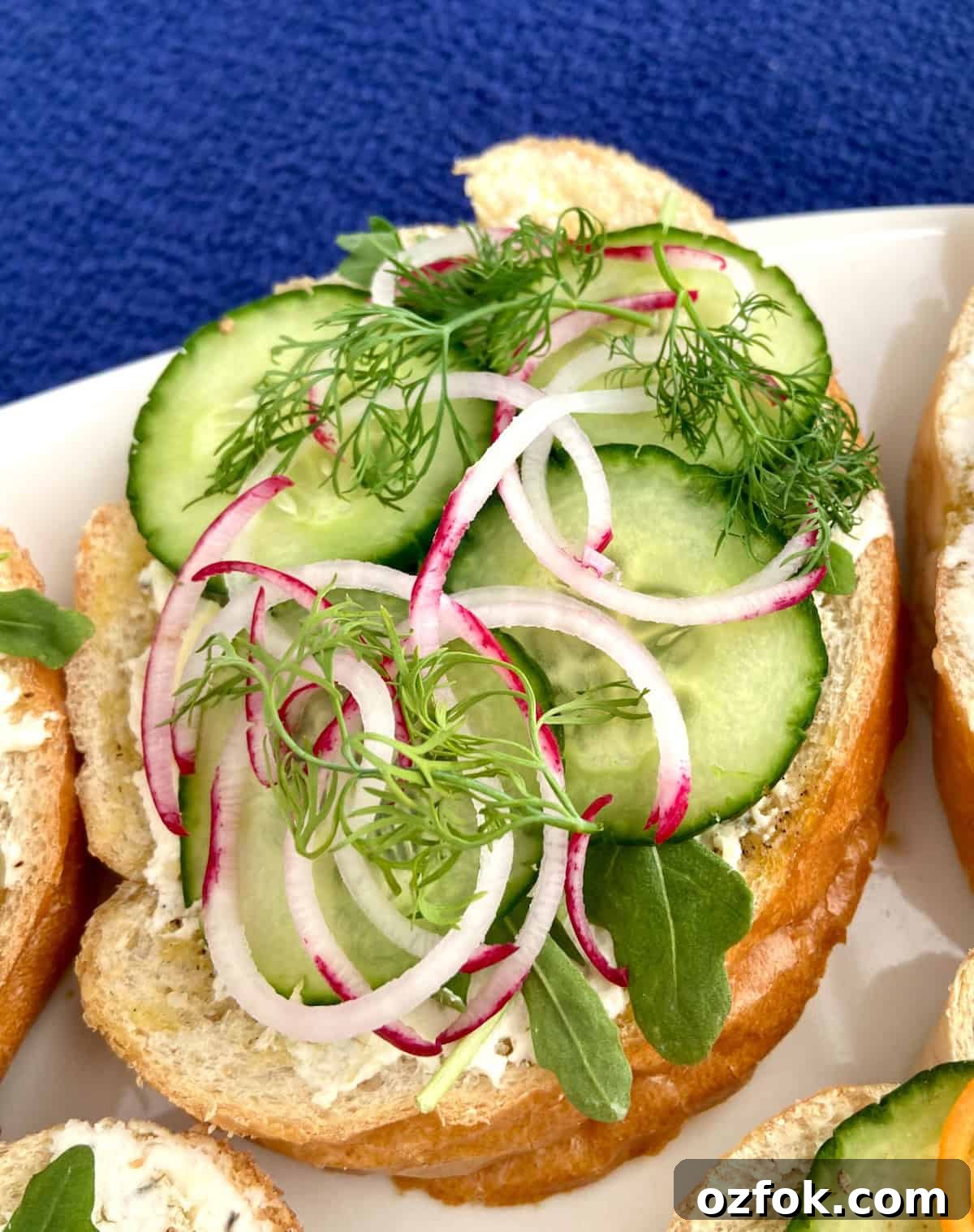 8 Flavorful Vegetarian Bruschetta Toppings for Every Occasion 11 Spiraled radishes, cucumber, and fresh dill on bread.