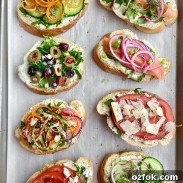 8 Flavorful Vegetarian Bruschetta Toppings for Every Occasion 13 Vegetarian Bruschetta Toppings on baking sheet.