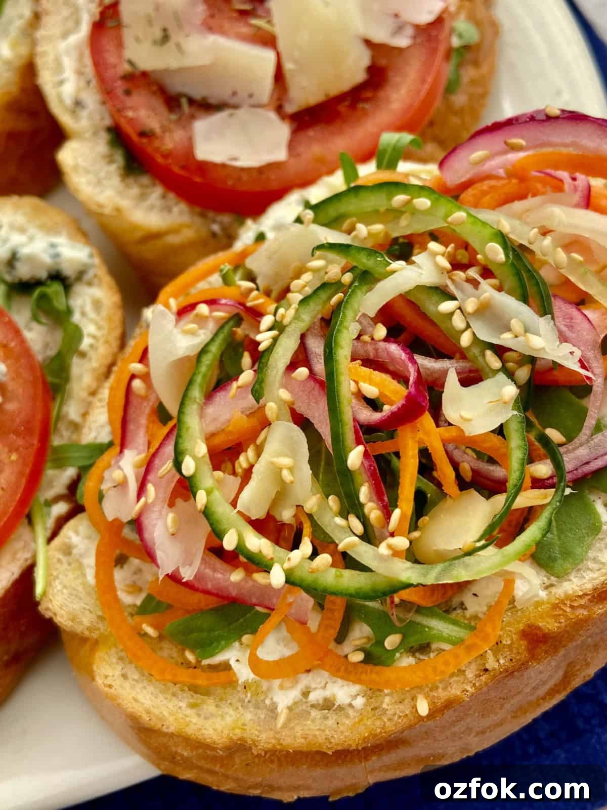 8 Flavorful Vegetarian Bruschetta Toppings for Every Occasion 8 Sesame seeds on carrots and cucumbers.