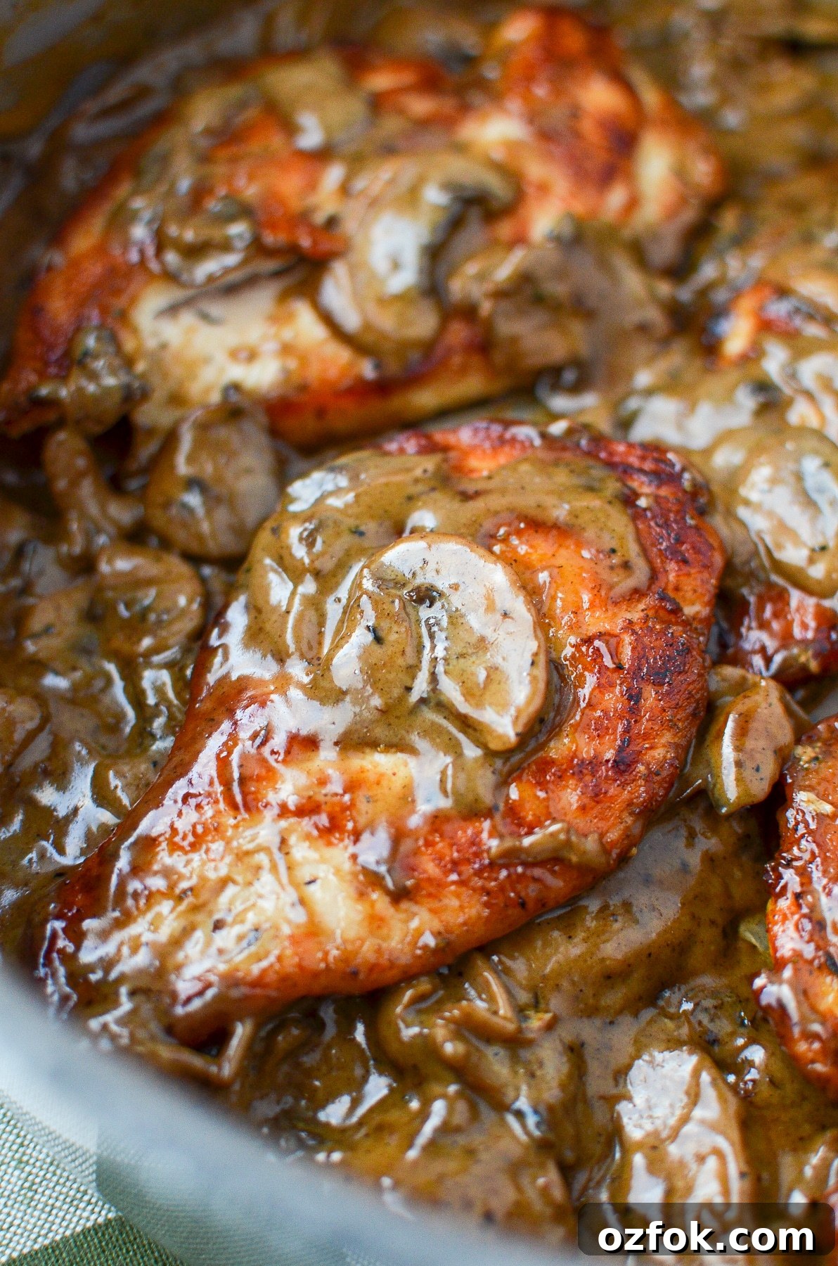 Chicken breasts smothered in a mushroom sauce.