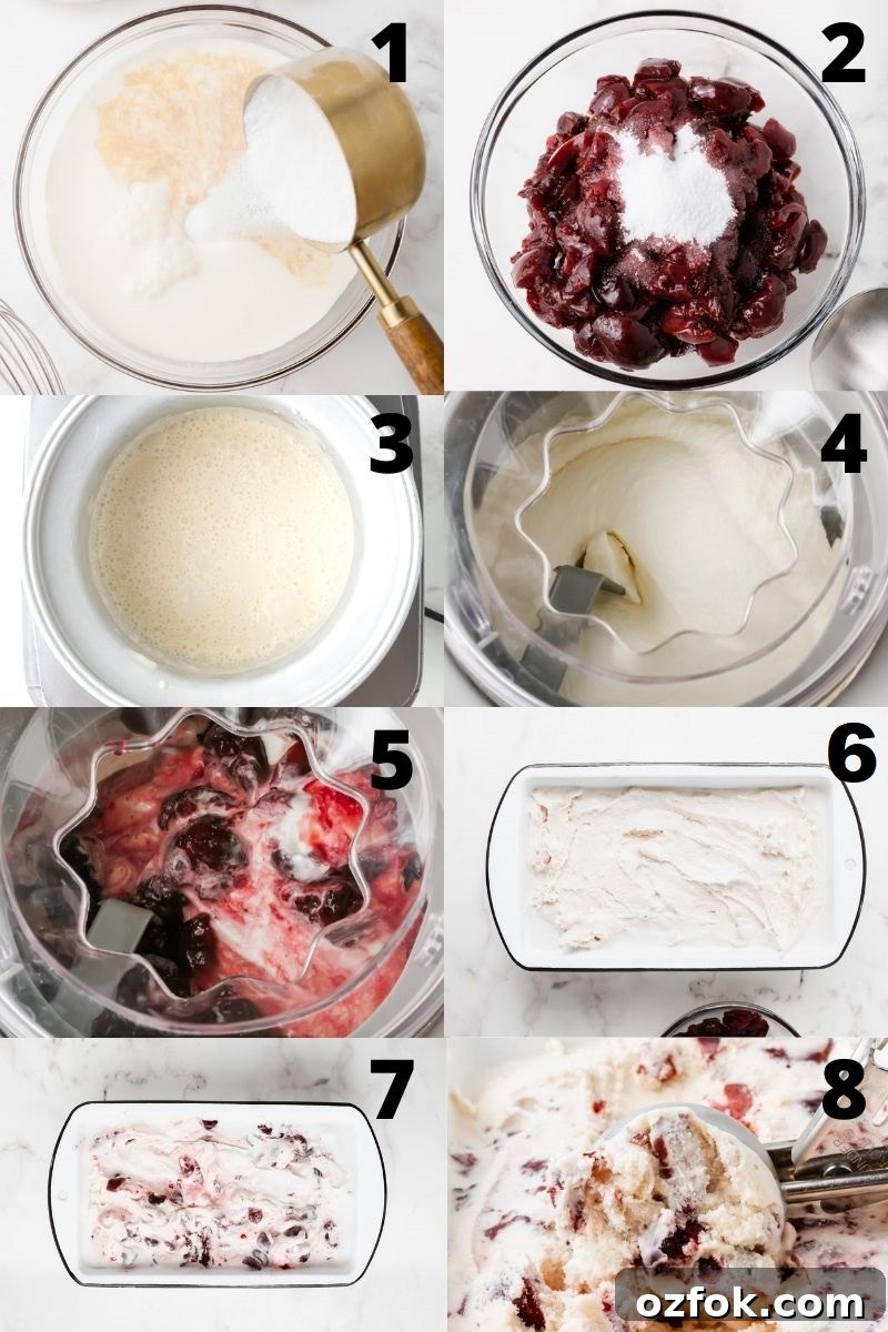 Cherry Gelato Recipe: Creamy Homemade Cherry Gelato Guide 4 A collage of images showing how to make cherry gelato from scratch in an ice cream maker.