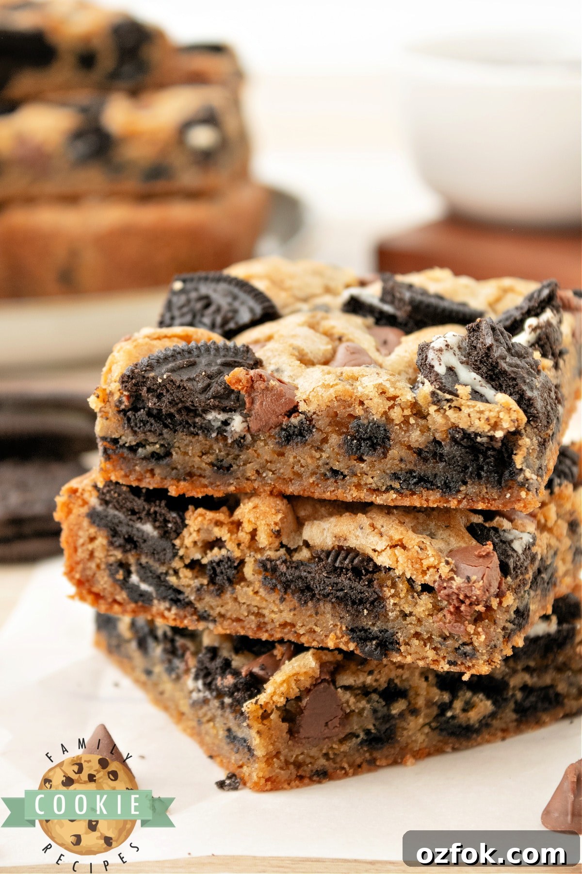 Decadent Oreo Cookie Bar Recipe: Chewy, No-Bake Dessert 15 Stack of cookie bars.
