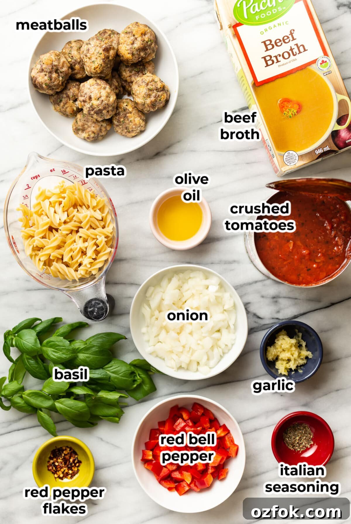 Hearty Italian Meatball Soup Recipe 3 ingredients for meatball soup in prep bowls