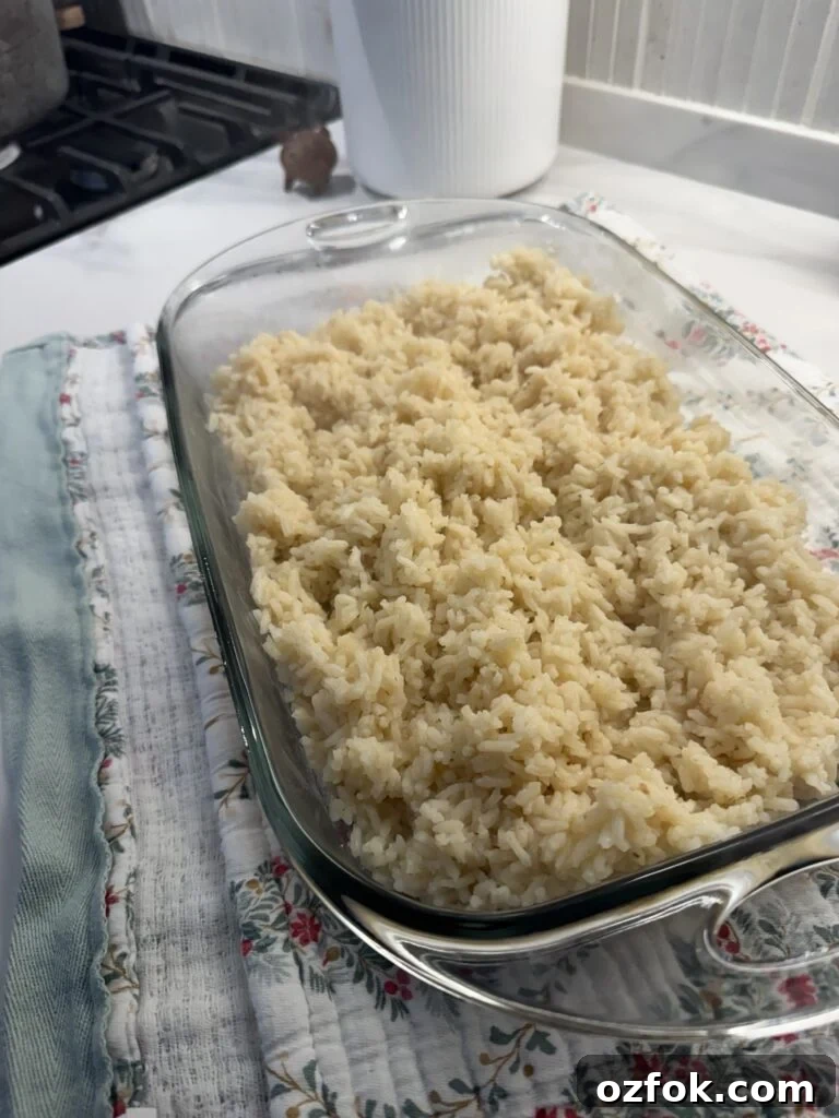 Creamy Chicken Kiev Casserole Bake 7 Rice in a baking dish