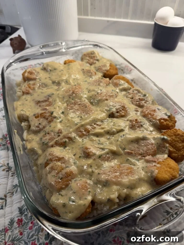 Creamy Chicken Kiev Casserole Bake 9 Sauce over the nuggets