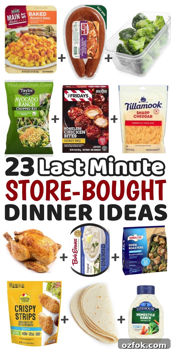 23 Quick Last-Minute Dinner Ideas for Busy Weeknights 2 Fast, easy and cheap dinner ideas! If you have a family with kids to feed, then you know the struggle dinner time can bring. Even meals that claim to be quick and easy can be a real hassle, which is why I’ve created this list of effortless dinner ideas you can simply pick up at the grocery store on your way home from work on busy school nights. There are so many fun combinations of frozen and packaged foods to make dinner exciting for your picky eaters. Perfect for busy moms and dads on a budget!