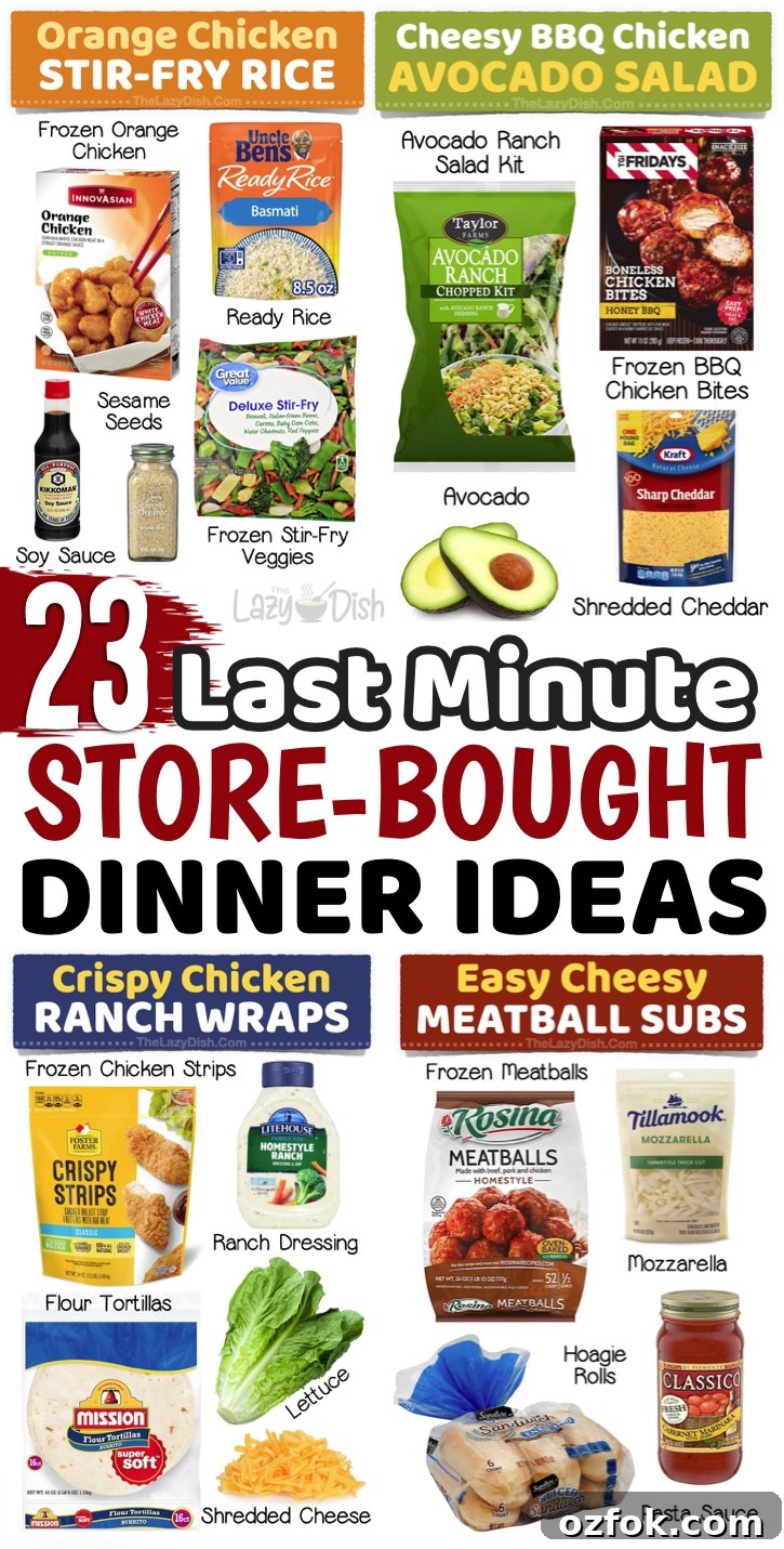 23 Quick Last-Minute Dinner Ideas for Busy Weeknights 27 Quick & Easy Dinner Ideas | Things you can pick up at the grocery store for last minute meals! Lots of ideas for busy moms and dads on a budget, especially if you have picky kids to feed.