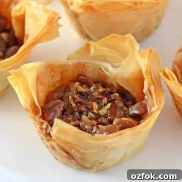 A closeup of mini pecan pie on a plate