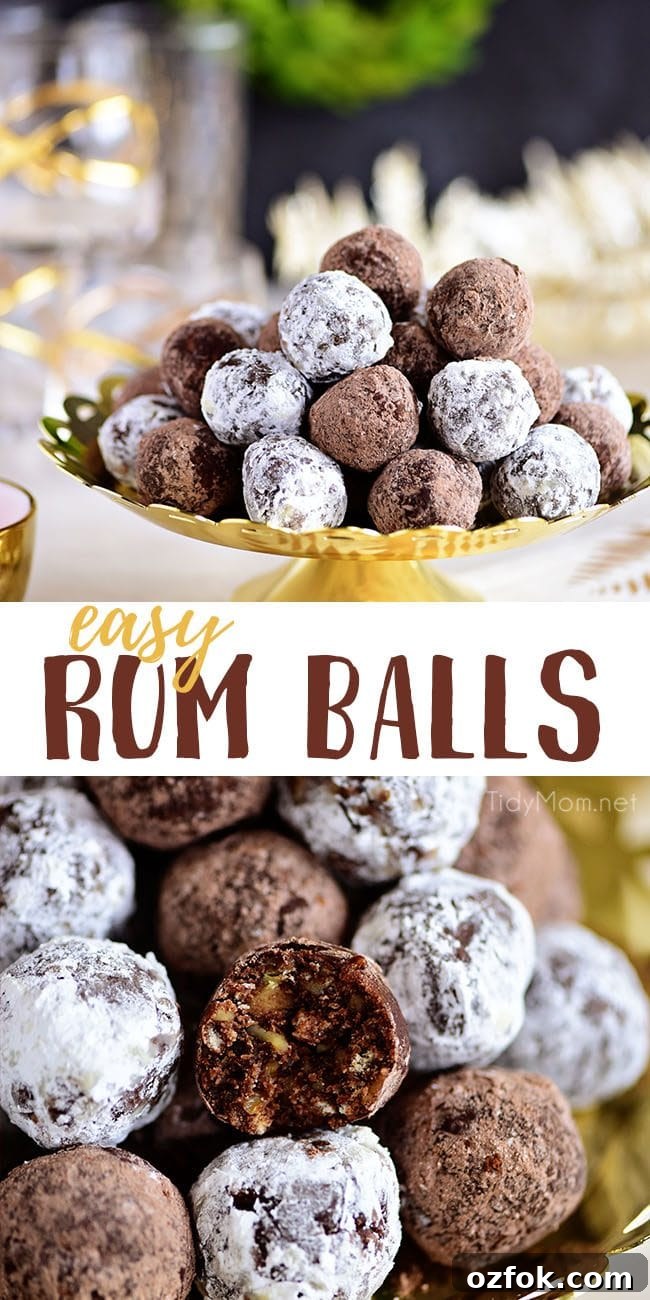 Holiday Rum Balls Recipe with Video Tutorial 6 easy Rum Balls piled on tray photo collage