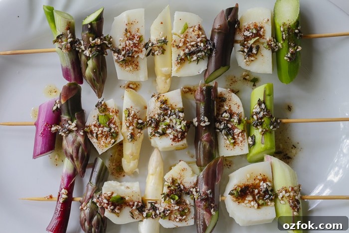 Ready to Grill - Spring Asparagus, Halloumi Cheese and Purple Scallions with a generous coating of Za'atar