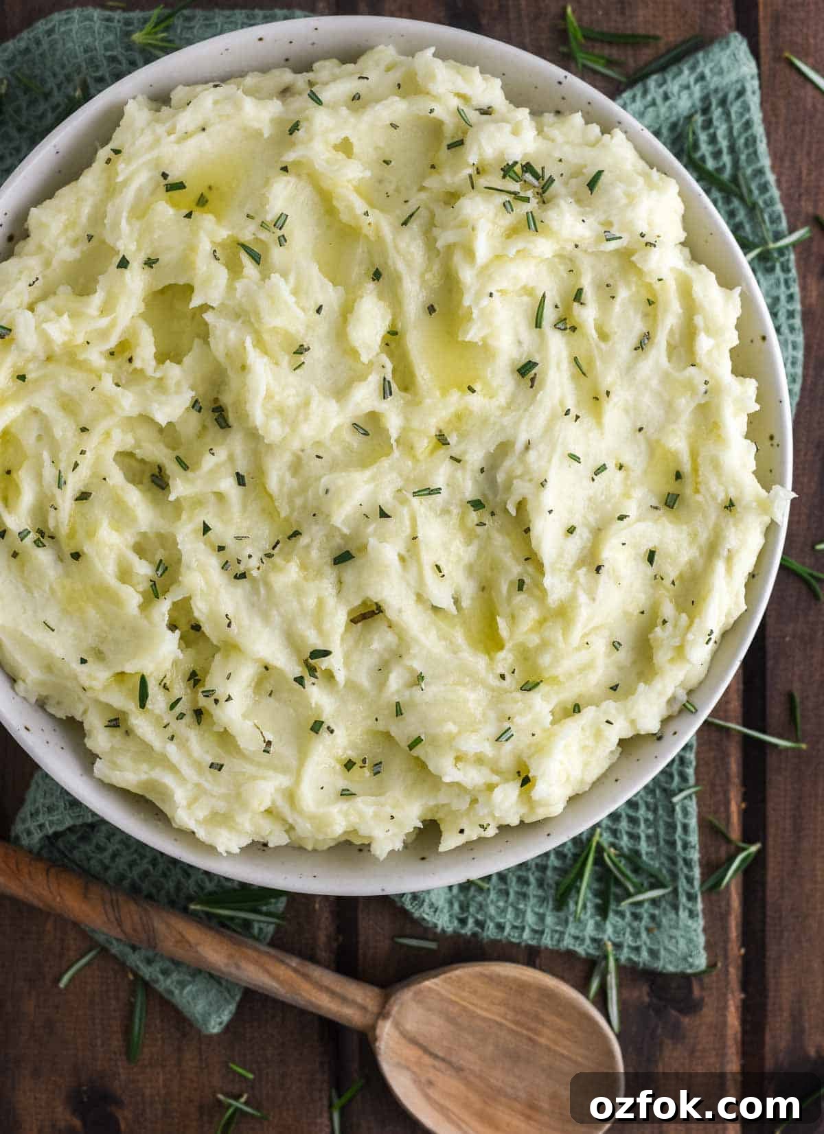 Rosemary mashed potatoes in bowl.