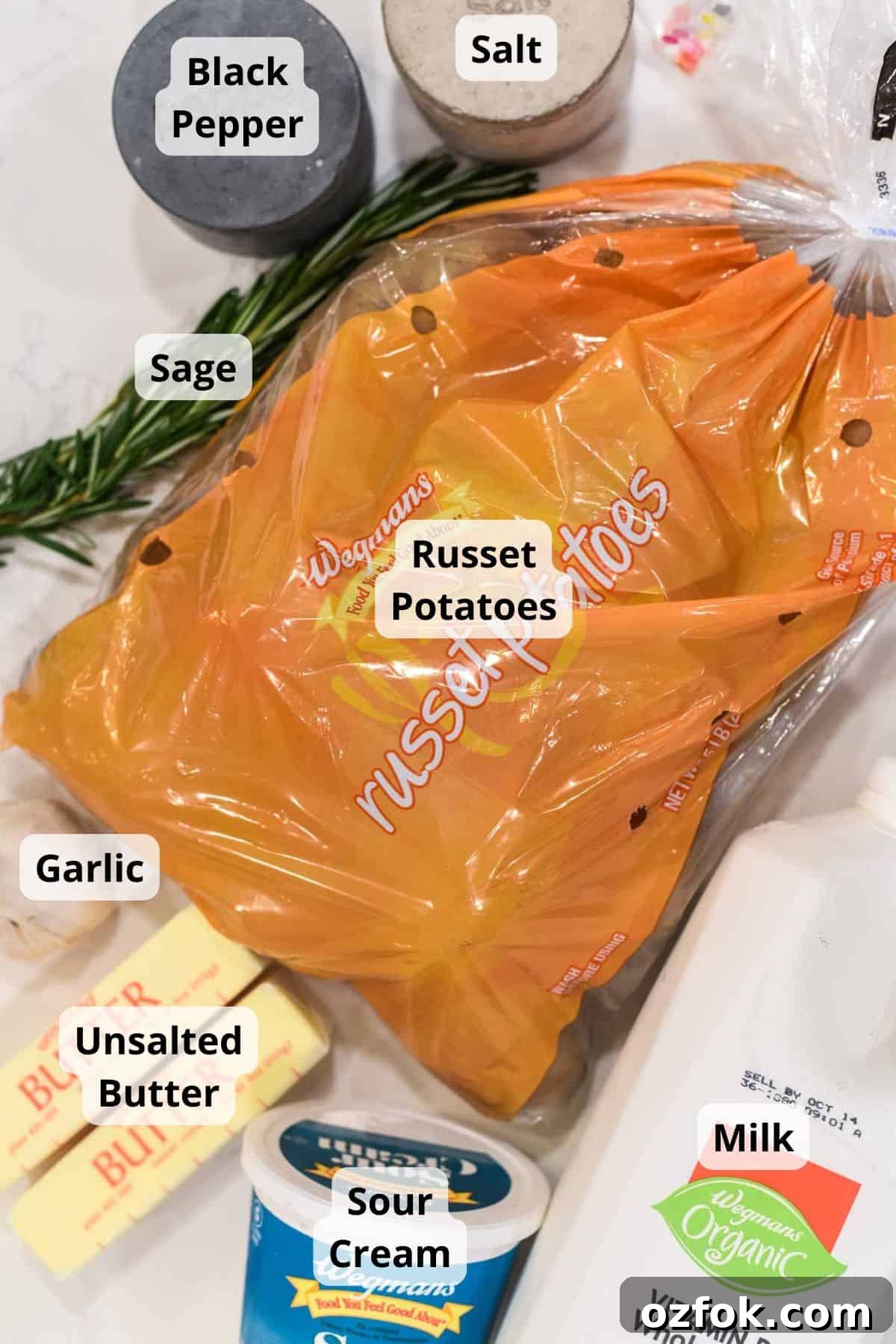 Ingredients for rosemary mashed potatoes.