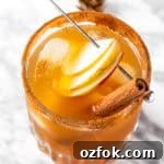 An apple cider margarita garnished with apple slices and a cinnamon stick.
