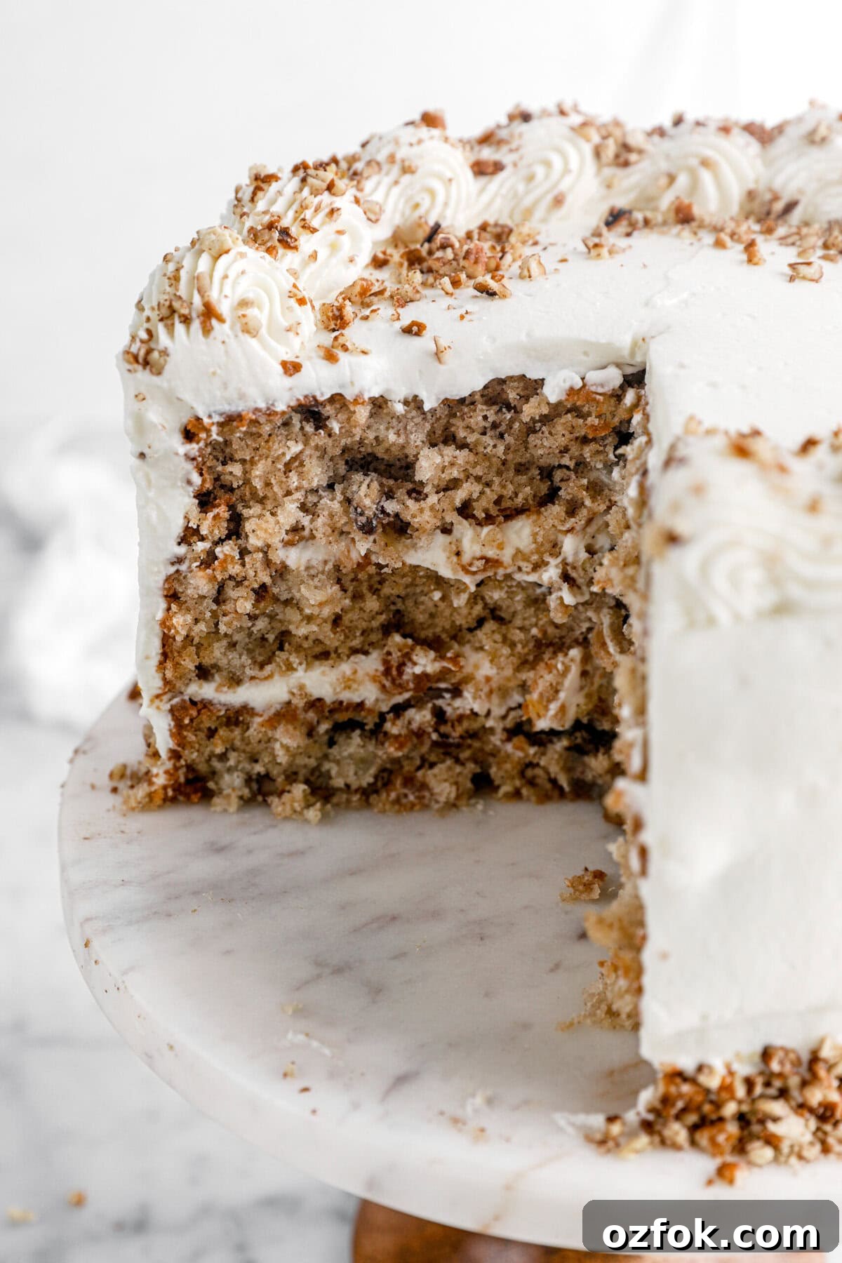 cropped close up of cut hummingbird cake.