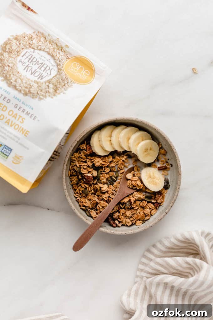 Bowl of granola with bananas