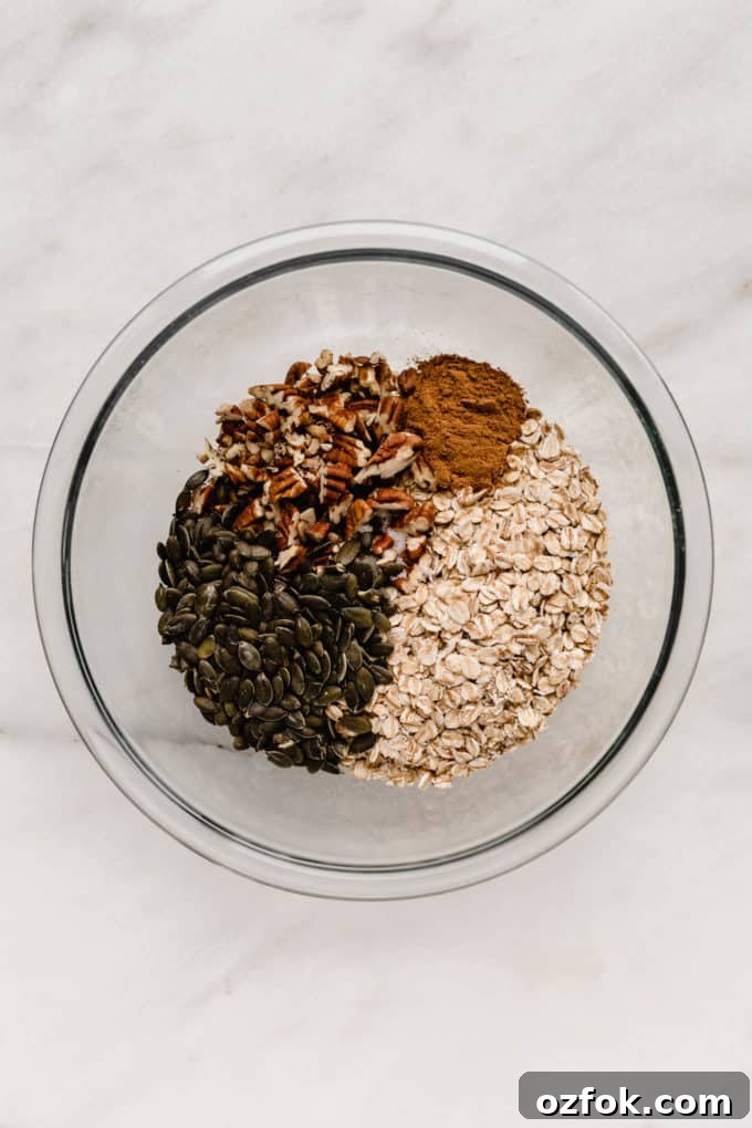 Mixing bowl with oats and seeds