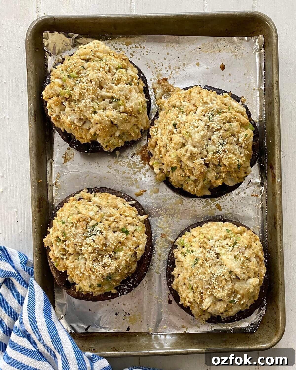 baked crab cake stuffed portobello mushrooms.