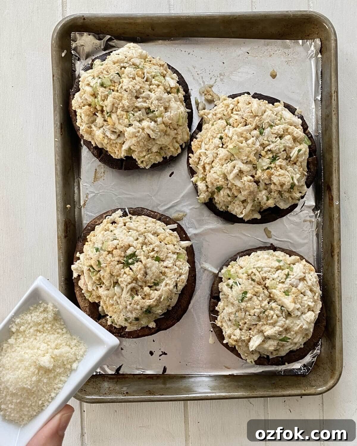 parmesan cheese and crab stuffed mushroom caps.