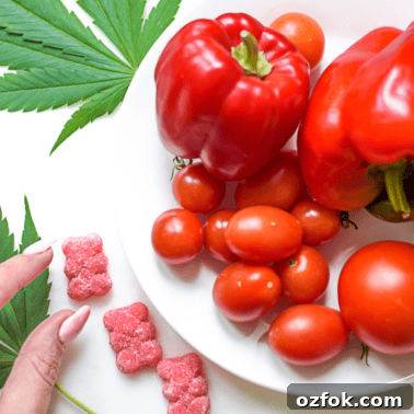 Edibles: Should You Take Them on a Full or Empty Stomach? 11 A picture of cannabis gummies and grape tomatoes.