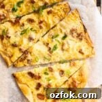 Flammkuchen: Authentic German Tarte Flambée Recipe and Tips 6 A top down view of sliced flammkuchen.