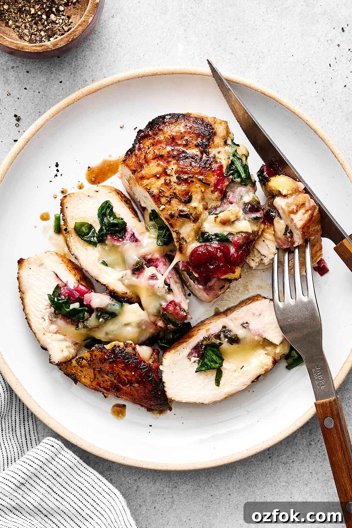 Cranberry brie stuffed chicken breasts.
