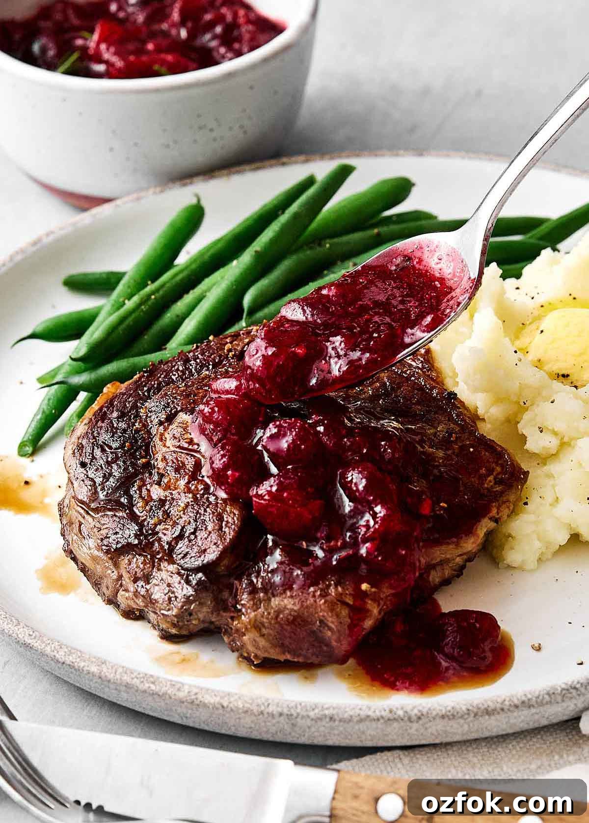 Baslamic cranberry ribeye steak.