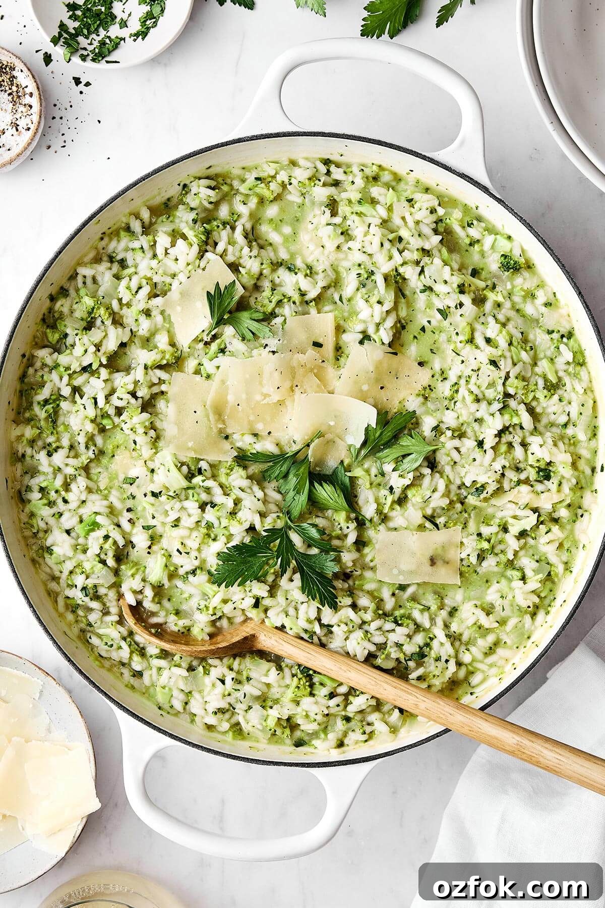 A pot of broccoli parmesan risotto.