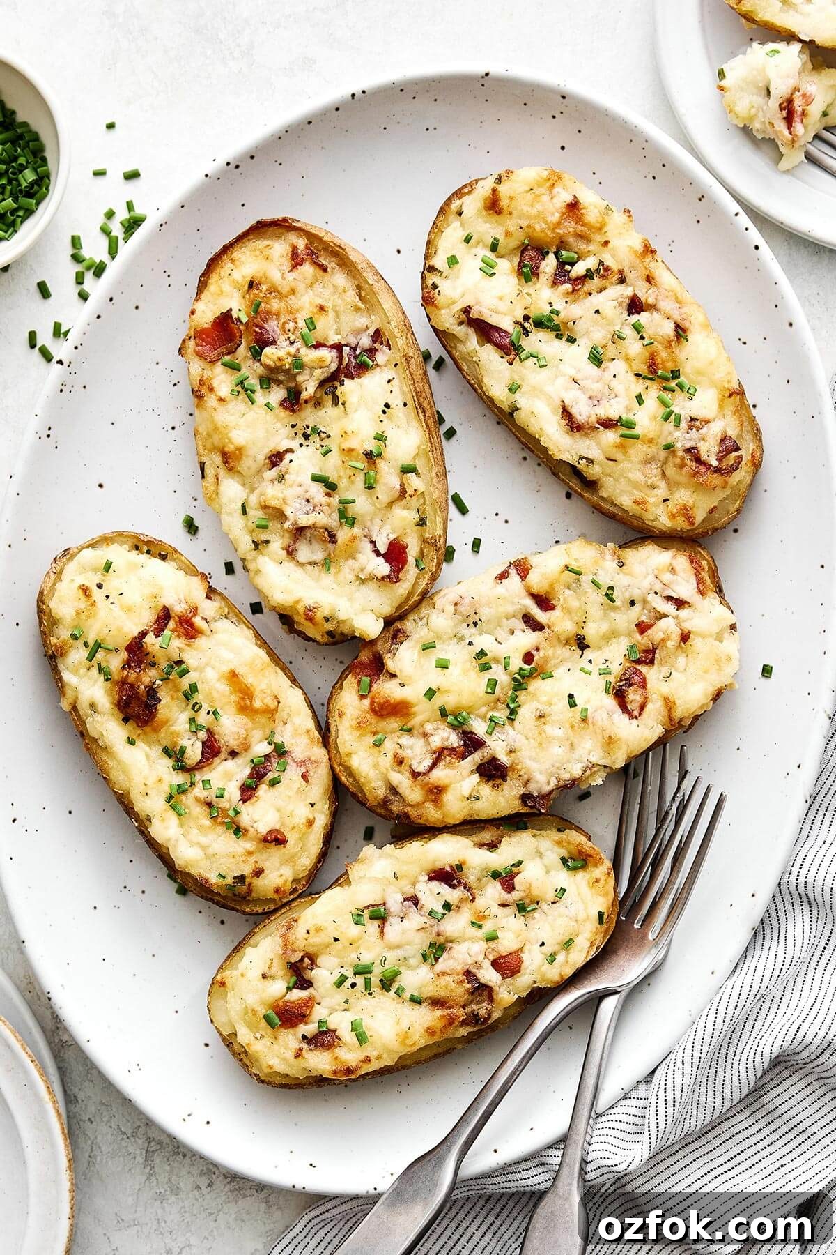 A platter of twice baked potatoes.