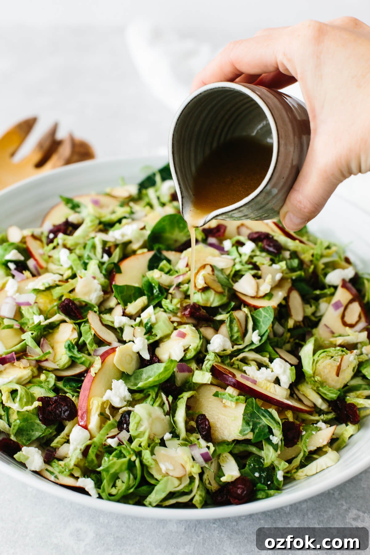 A bowl of a shaved Brussels sprouts salad
