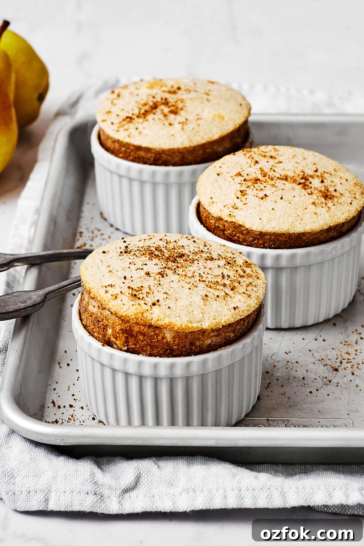 Spiced pear souffle in 3 ramekins