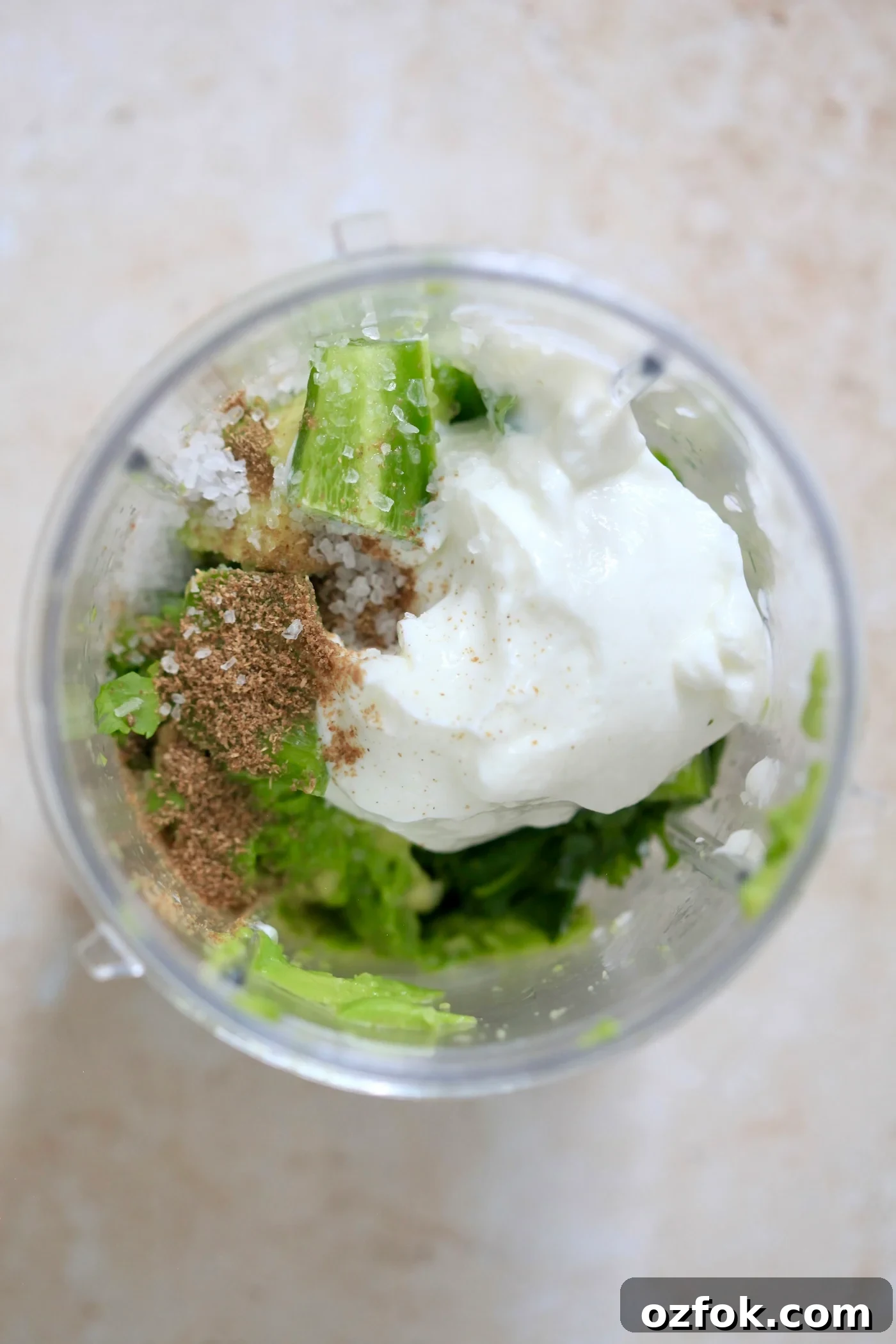 Flavor-Packed Baked Tofu Fajitas with Roasted Veggies 7 yogurt and avocado in blender jar