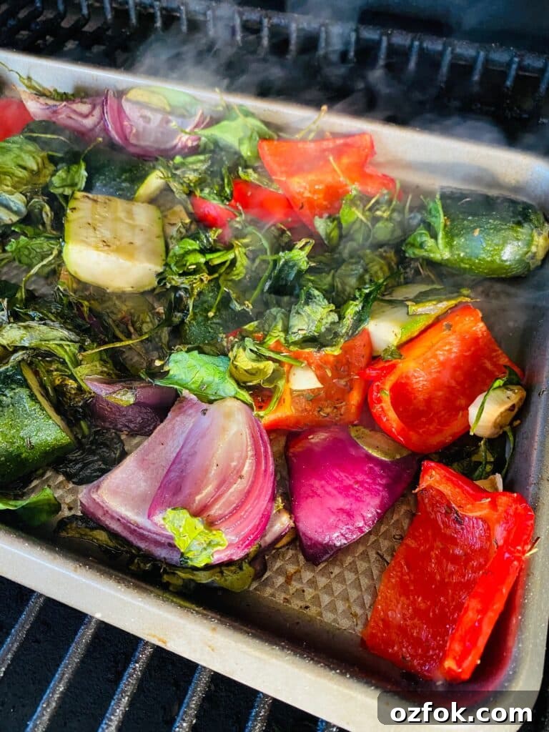Smoked Veggie Manicotti on the Traeger Grill: Simple Summer Recipe 6 Smoked veggies on a tray