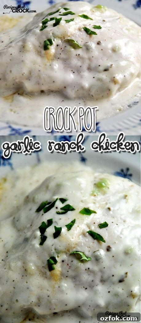 Slow-Cooker Garlic Ranch Chicken Recipe for Dinner 4 This Crock Pot Garlic Ranch Chicken is a super simple, 3-ingredient recipe that had my entire family asking for more! It is the perfect no-fuss recipe!