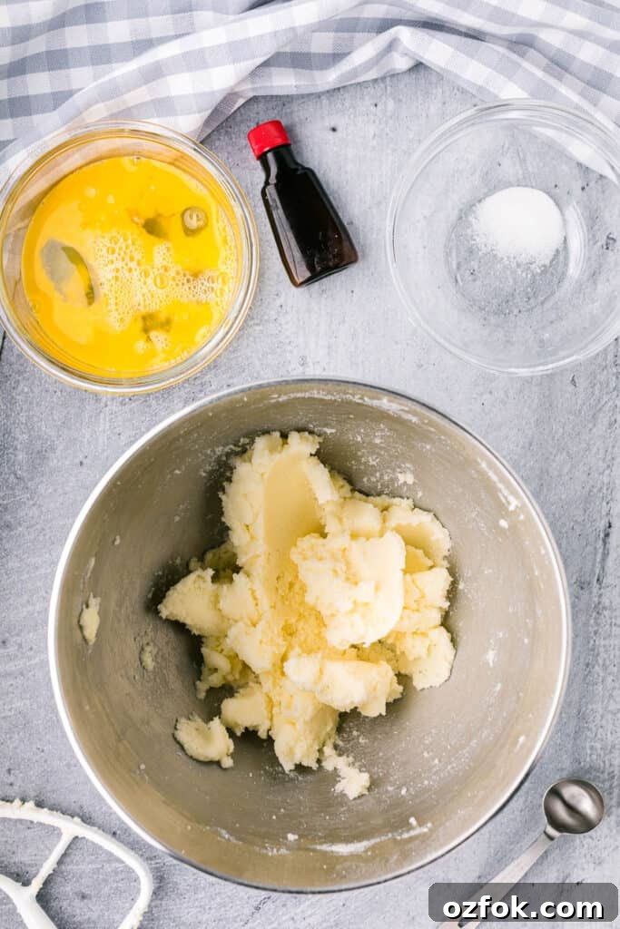 creamed butter in mixing bowl.