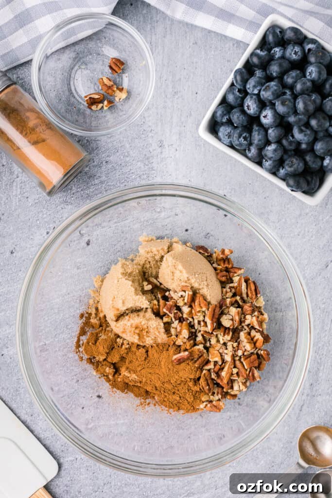mixing pecan filling portion of blueberry coffee cake recipe
