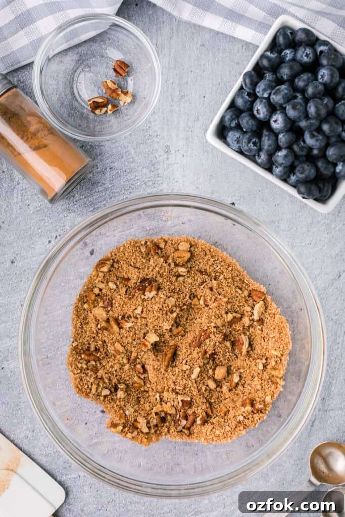 mixing pecan filling portion of blueberry coffee cake recipe