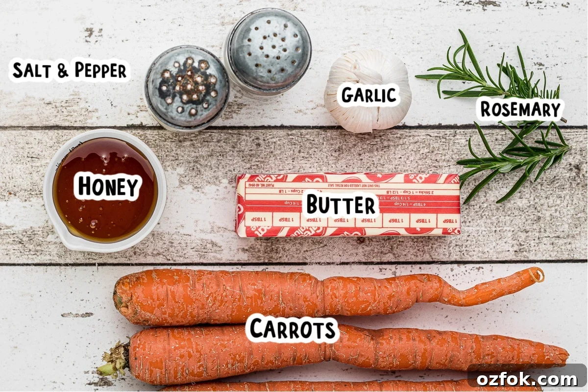 ingredients for honey garlic carrots.