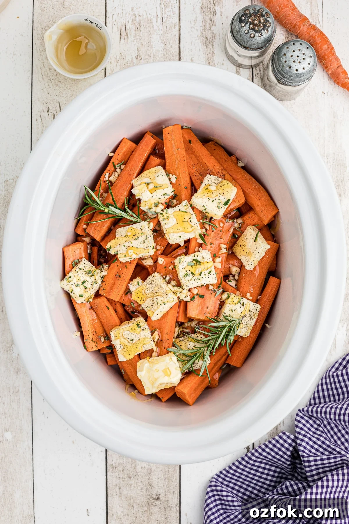 Carrots with butter, honey, garlic and rosemary on top.
